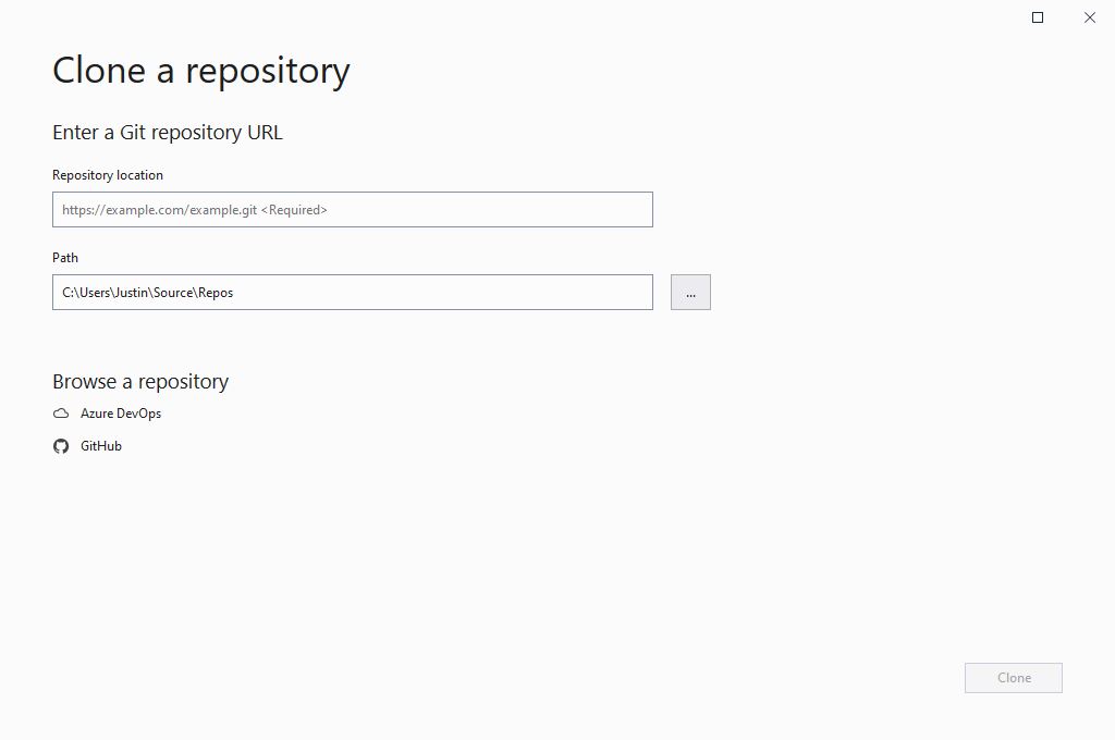 Visual Studio's Clone a repository window.